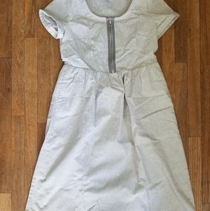 Roolee Light Gray Pinstripe Zip-Front Casual Dress